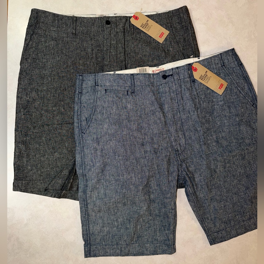 Bundle 2 NWT Levis 502 Regular Taper Chino Blue/Black Mens 40 Shorts Linen Blend